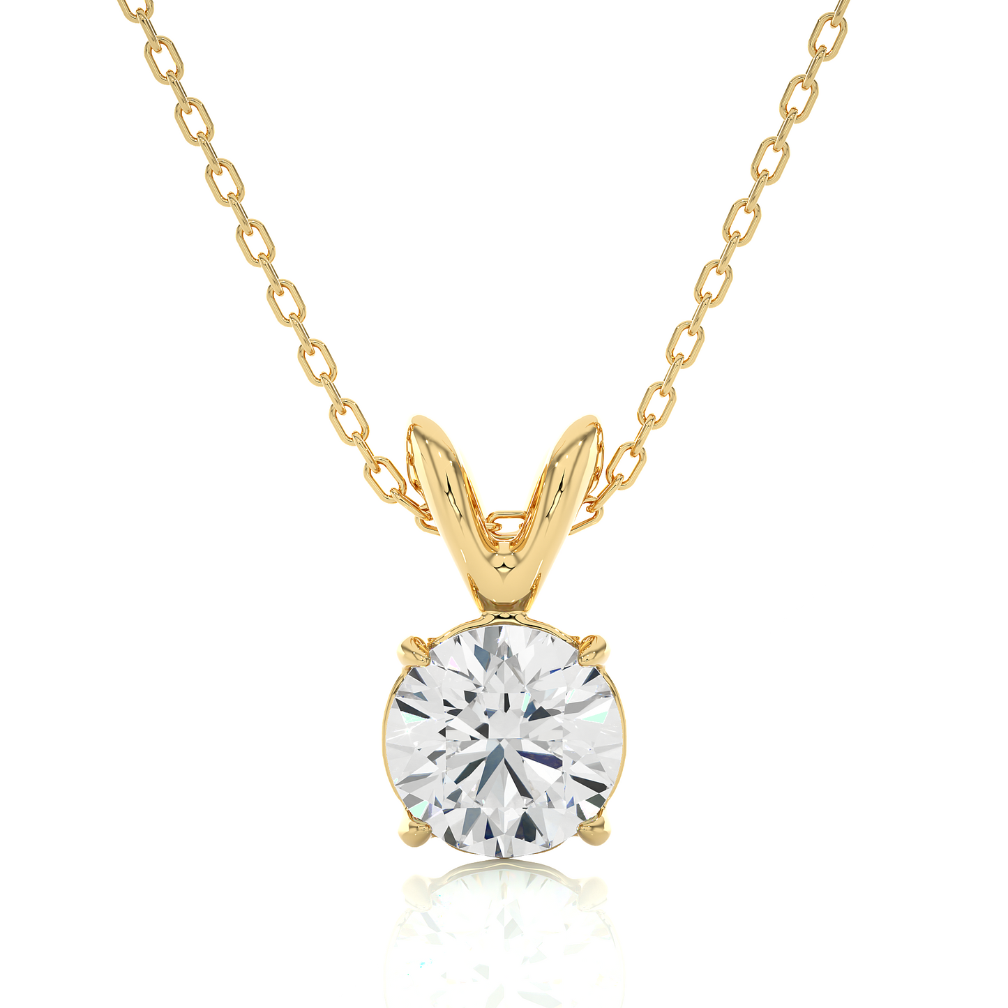 yellow gold round lab diamond solitaire pendant with fine chain design
