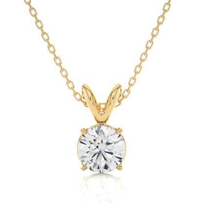 yellow gold round lab diamond solitaire pendant with fine chain design