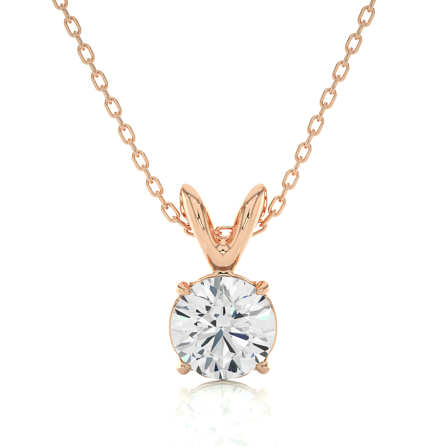 Rose gold round diamond pendant necklace with four prong setting
