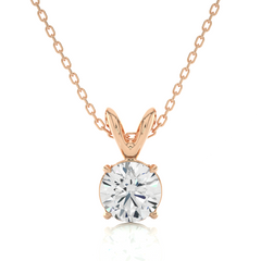 Rose gold round diamond pendant necklace with four prong setting