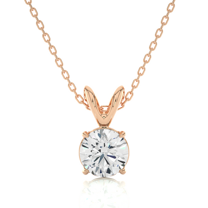 Rose gold round diamond pendant necklace with four prong setting