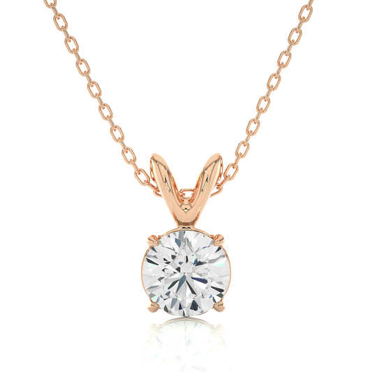 Rose gold round diamond pendant necklace with four prong setting
