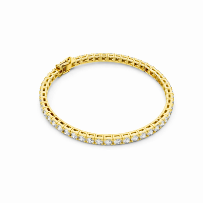 Side profile of round cut diamond tennis bracelet with secure clasp