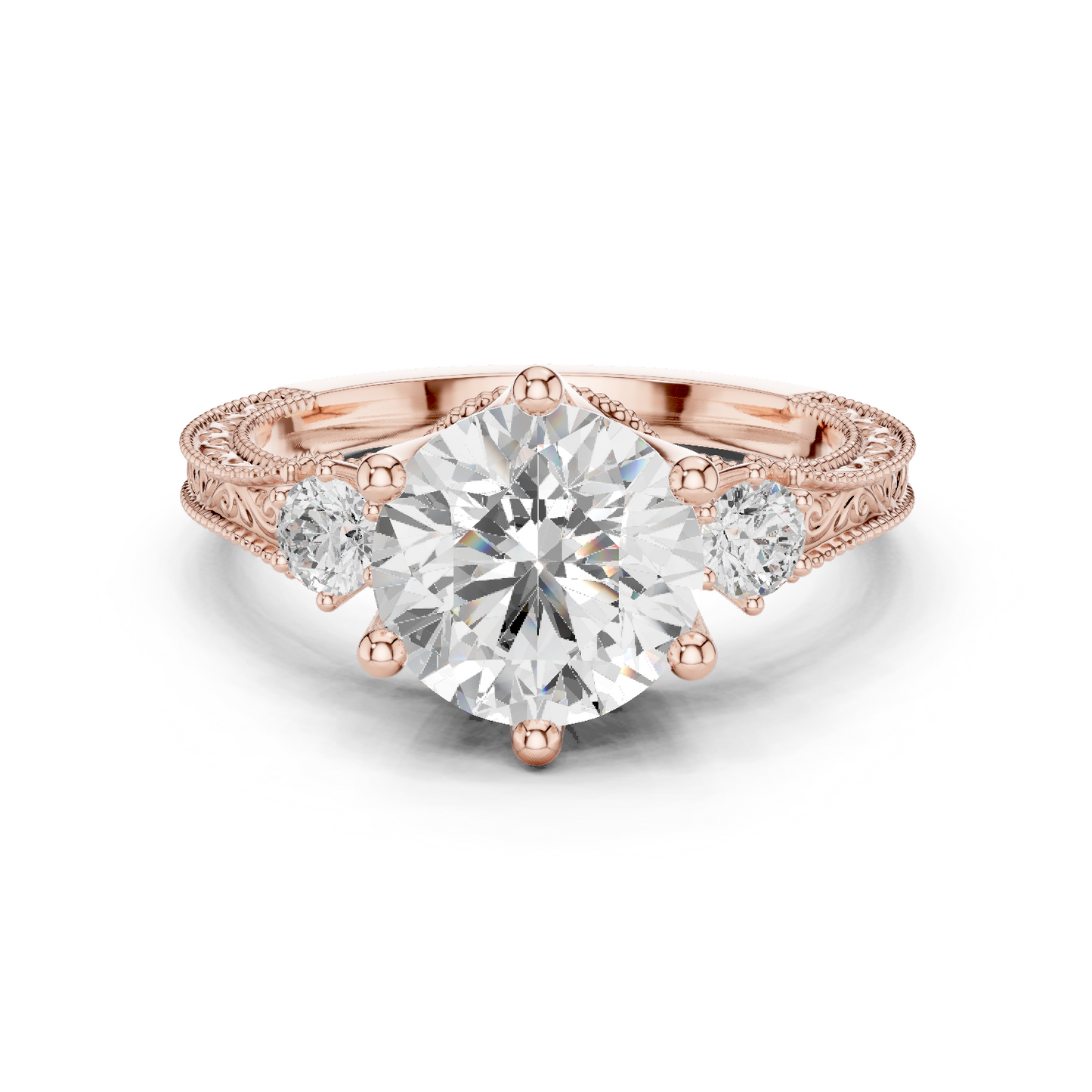 2.80 Carat Delicate Round Lab grown Diamond 14K Solid White Gold Three Stone Ring For Her - HIGHCARAT DIAMONDS