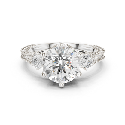 2.80 Carat Delicate Round Lab grown Diamond 14K Solid White Gold Three Stone Ring For Her - HIGHCARAT DIAMONDS