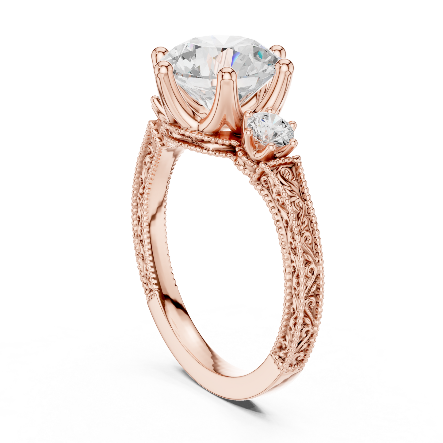 2.80 Carat Delicate Round Lab grown Diamond 14K Solid White Gold Three Stone Ring For Her - HIGHCARAT DIAMONDS