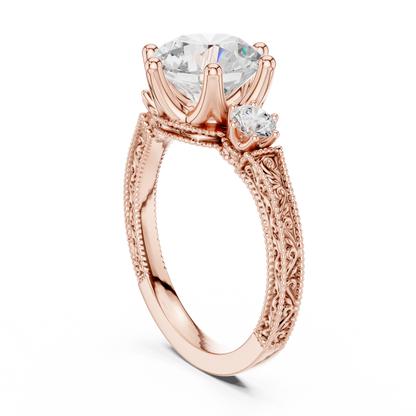 2.80 Carat Delicate Round Lab grown Diamond 14K Solid White Gold Three Stone Ring For Her - HIGHCARAT DIAMONDS