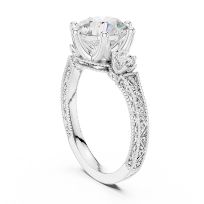 2.80 Carat Delicate Round Lab grown Diamond 14K Solid White Gold Three Stone Ring For Her - HIGHCARAT DIAMONDS
