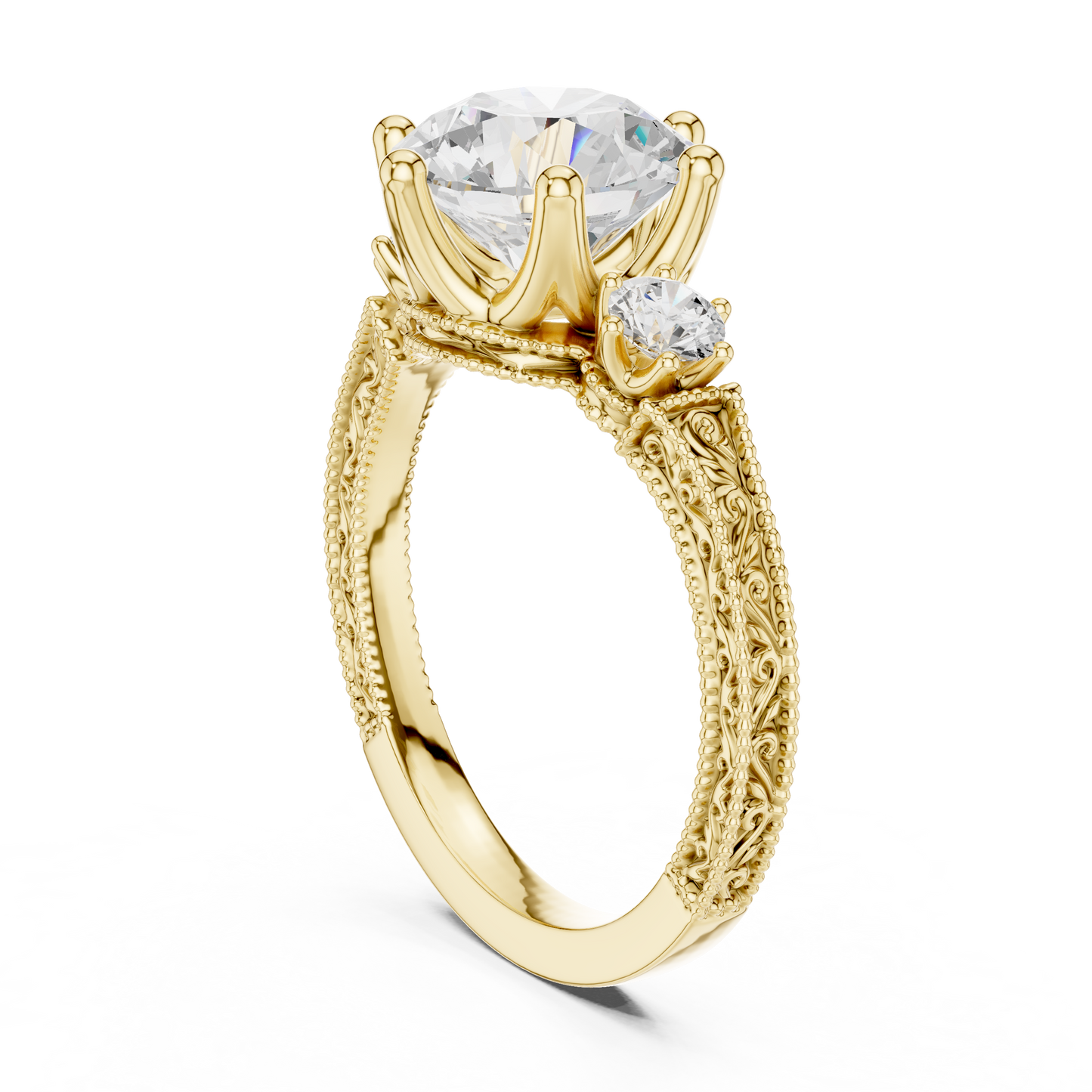 2.80 Carat Delicate Round Lab grown Diamond 14K Solid White Gold Three Stone Ring For Her - HIGHCARAT DIAMONDS