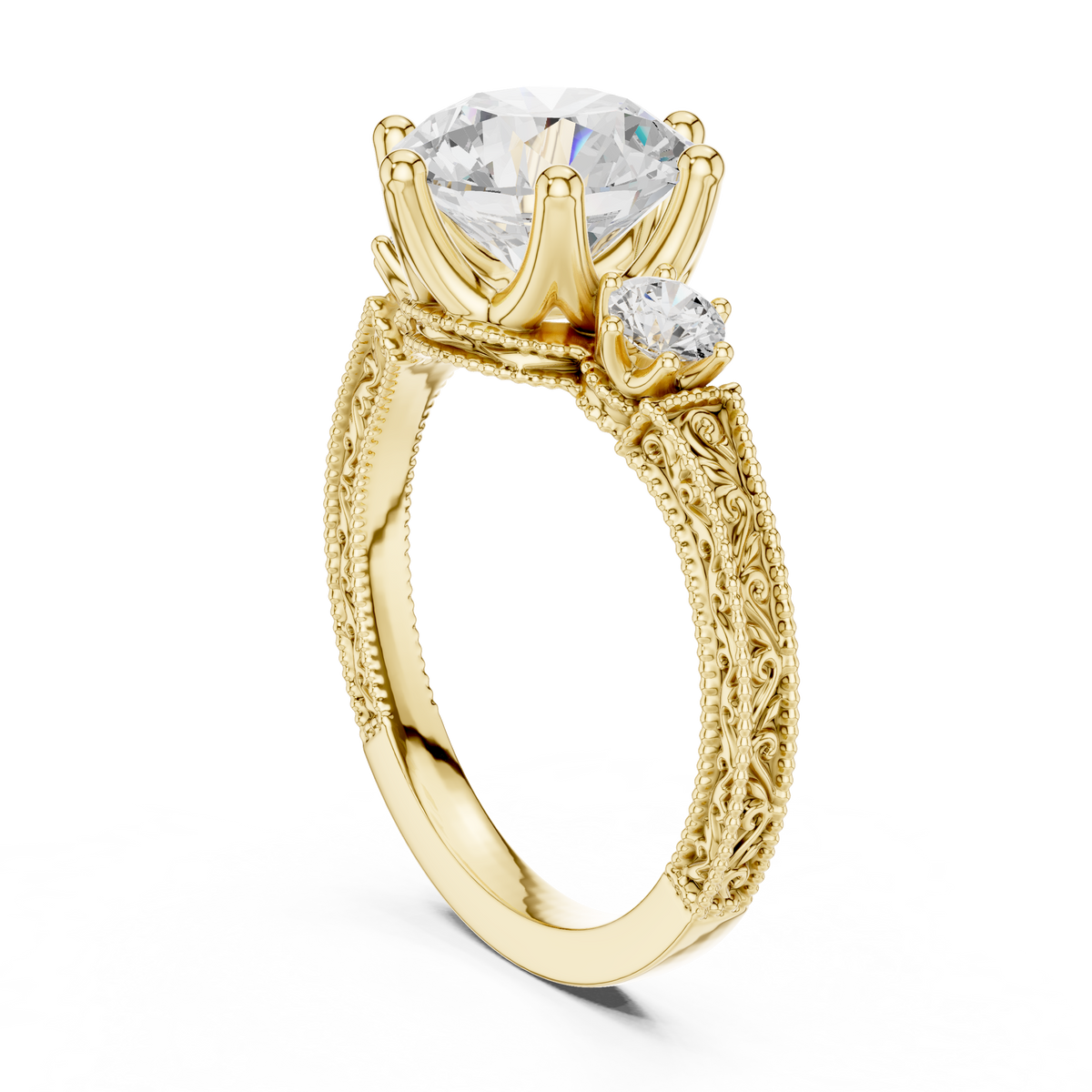 2.80 Carat Delicate Round Lab grown Diamond 14K Solid White Gold Three Stone Ring For Her - HIGHCARAT DIAMONDS