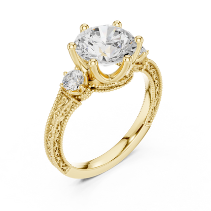 2.80 Carat Delicate Round Lab grown Diamond 14K Solid White Gold Three Stone Ring For Her - HIGHCARAT DIAMONDS