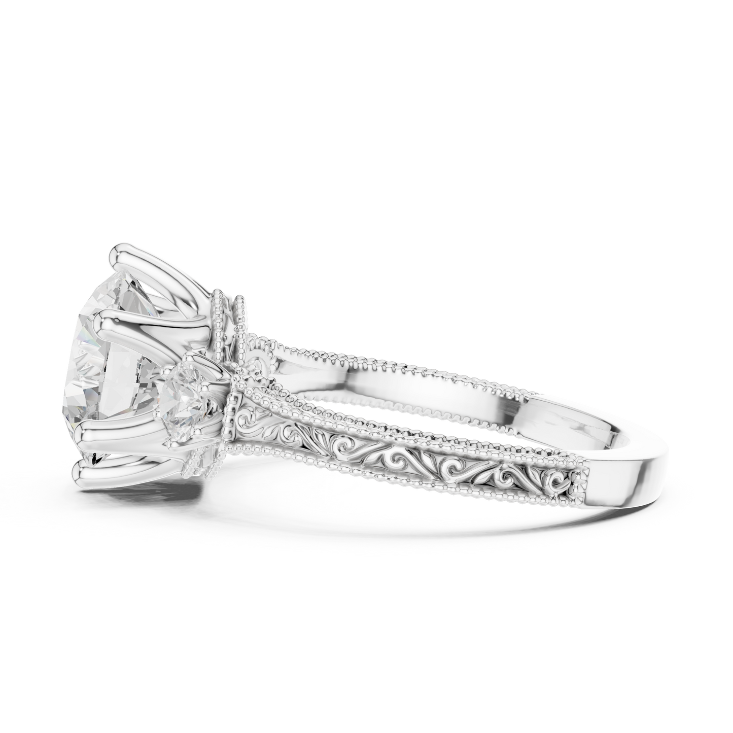 2.80 Carat Delicate Round Lab grown Diamond 14K Solid White Gold Three Stone Ring For Her - HIGHCARAT DIAMONDS