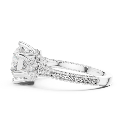 2.80 Carat Delicate Round Lab grown Diamond 14K Solid White Gold Three Stone Ring For Her - HIGHCARAT DIAMONDS