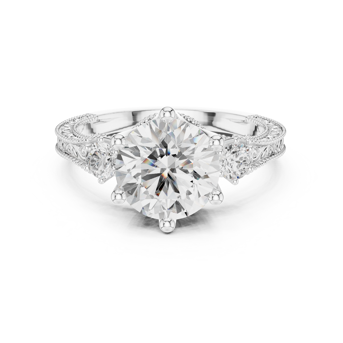 2.80 Carat Delicate Round Lab grown Diamond 14K Solid White Gold Three Stone Ring For Her - HIGHCARAT DIAMONDS