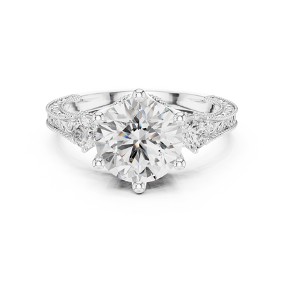 2.80 Carat Delicate Round Lab grown Diamond 14K Solid White Gold Three Stone Ring For Her - HIGHCARAT DIAMONDS