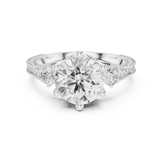 2.80 Carat Delicate Round Lab grown Diamond 14K Solid White Gold Three Stone Ring For Her - HIGHCARAT DIAMONDS