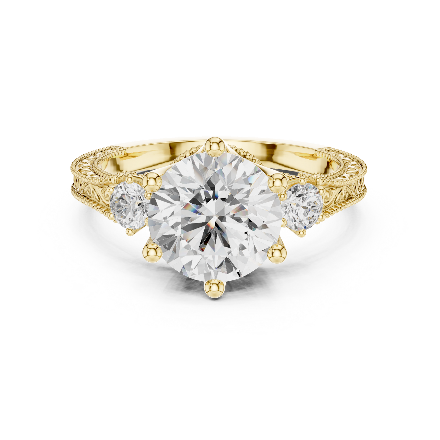 2.80 Carat Delicate Round Lab grown Diamond 14K Solid White Gold Three Stone Ring For Her - HIGHCARAT DIAMONDS