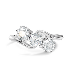White gold round lab grown diamond ring with flowing crossover design
