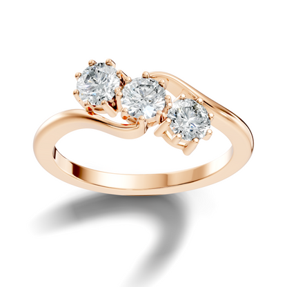 Round Cut White Colorless Lab Grown Diamond Unique Elegant Three Stone Dainty Promise Ring - HIGHCARAT DIAMONDS