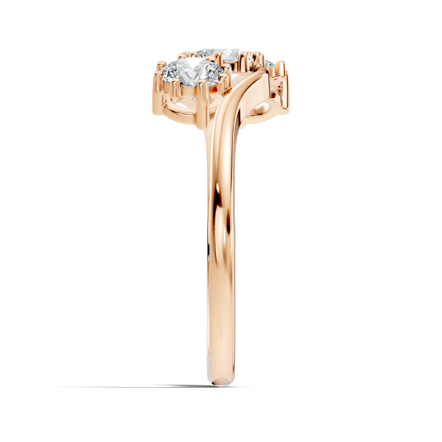 Round Cut White Colorless Lab Grown Diamond Unique Elegant Three Stone Dainty Promise Ring - HIGHCARAT DIAMONDS
