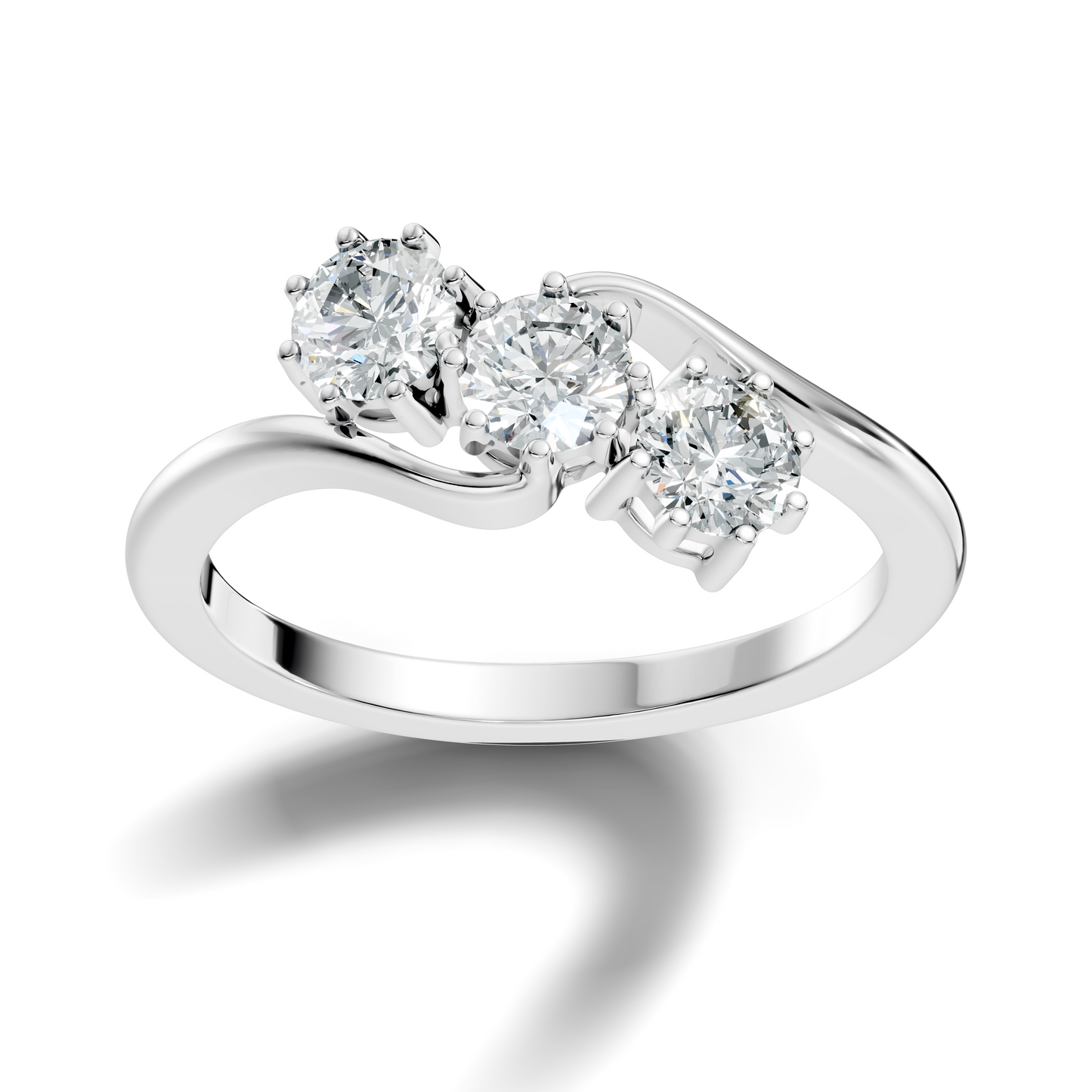 Round Cut White Colorless Lab Grown Diamond Unique Elegant Three Stone Dainty Promise Ring - HIGHCARAT DIAMONDS