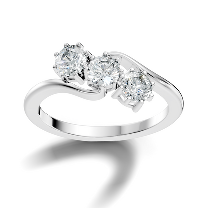 Round Cut White Colorless Lab Grown Diamond Unique Elegant Three Stone Dainty Promise Ring - HIGHCARAT DIAMONDS