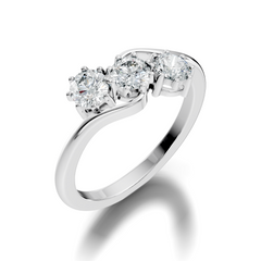 360 view video of round three stone lab diamond wave ring rotating on white background