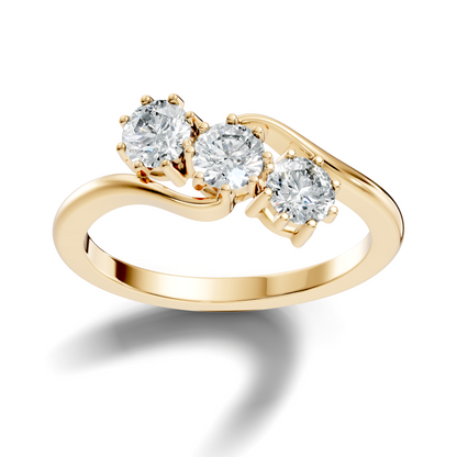Round Cut White Colorless Lab Grown Diamond Unique Elegant Three Stone Dainty Promise Ring - HIGHCARAT DIAMONDS