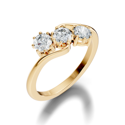 Round Cut White Colorless Lab Grown Diamond Unique Elegant Three Stone Dainty Promise Ring - HIGHCARAT DIAMONDS