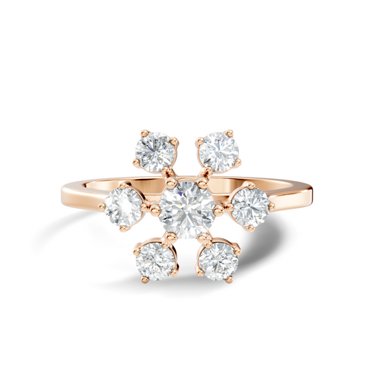Round Cut Lab Grown Diamond Unique Flower Shape Dainty Stackable Party Wear Ring For Her