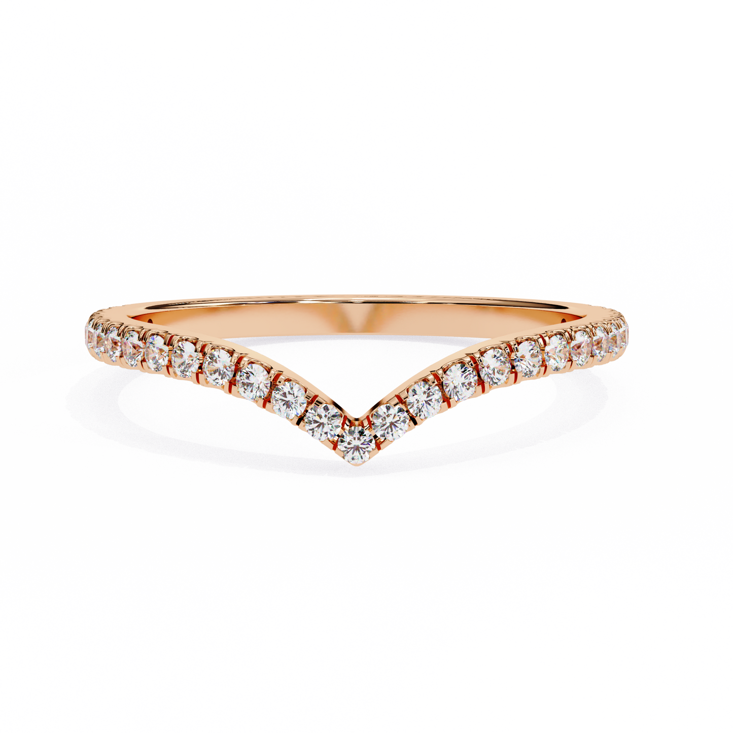 Round Cut Lab Grown Diamond V Shape 14k Yellow Gold Perfect Delicate Bridesmaid Band For Her - HIGHCARAT DIAMONDS