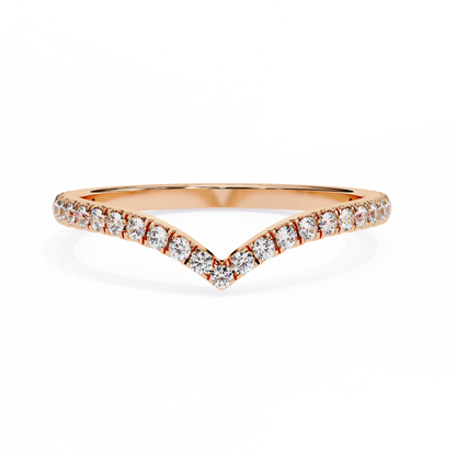 Round Cut Lab Grown Diamond V Shape 14k Yellow Gold Perfect Delicate Bridesmaid Band For Her - HIGHCARAT DIAMONDS