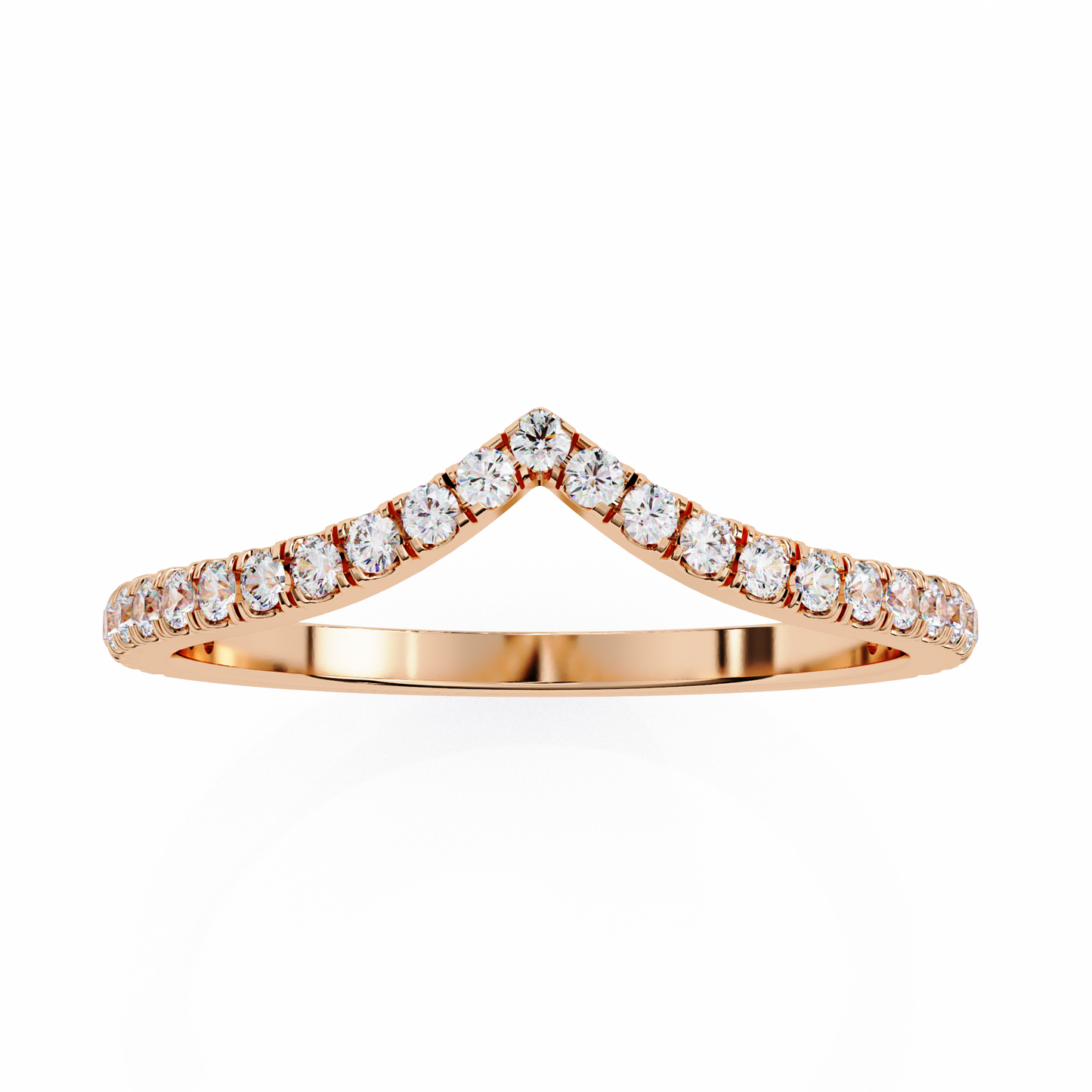 Round Cut Lab Grown Diamond V Shape 14k Yellow Gold Perfect Delicate Bridesmaid Band For Her - HIGHCARAT DIAMONDS