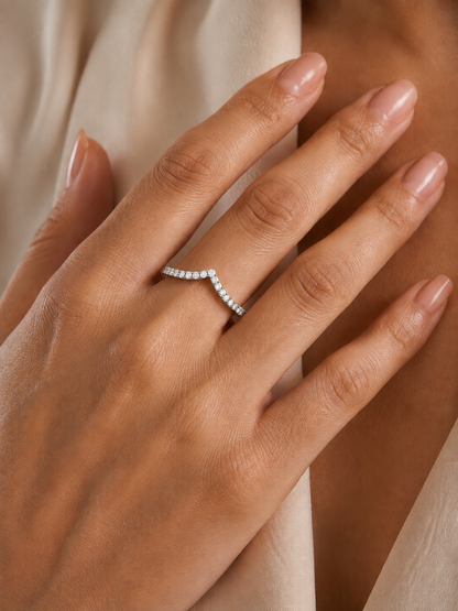 Round Cut Lab Grown Diamond V Shape 14k Yellow Gold Perfect Delicate Bridesmaid Band For Her - HIGHCARAT DIAMONDS