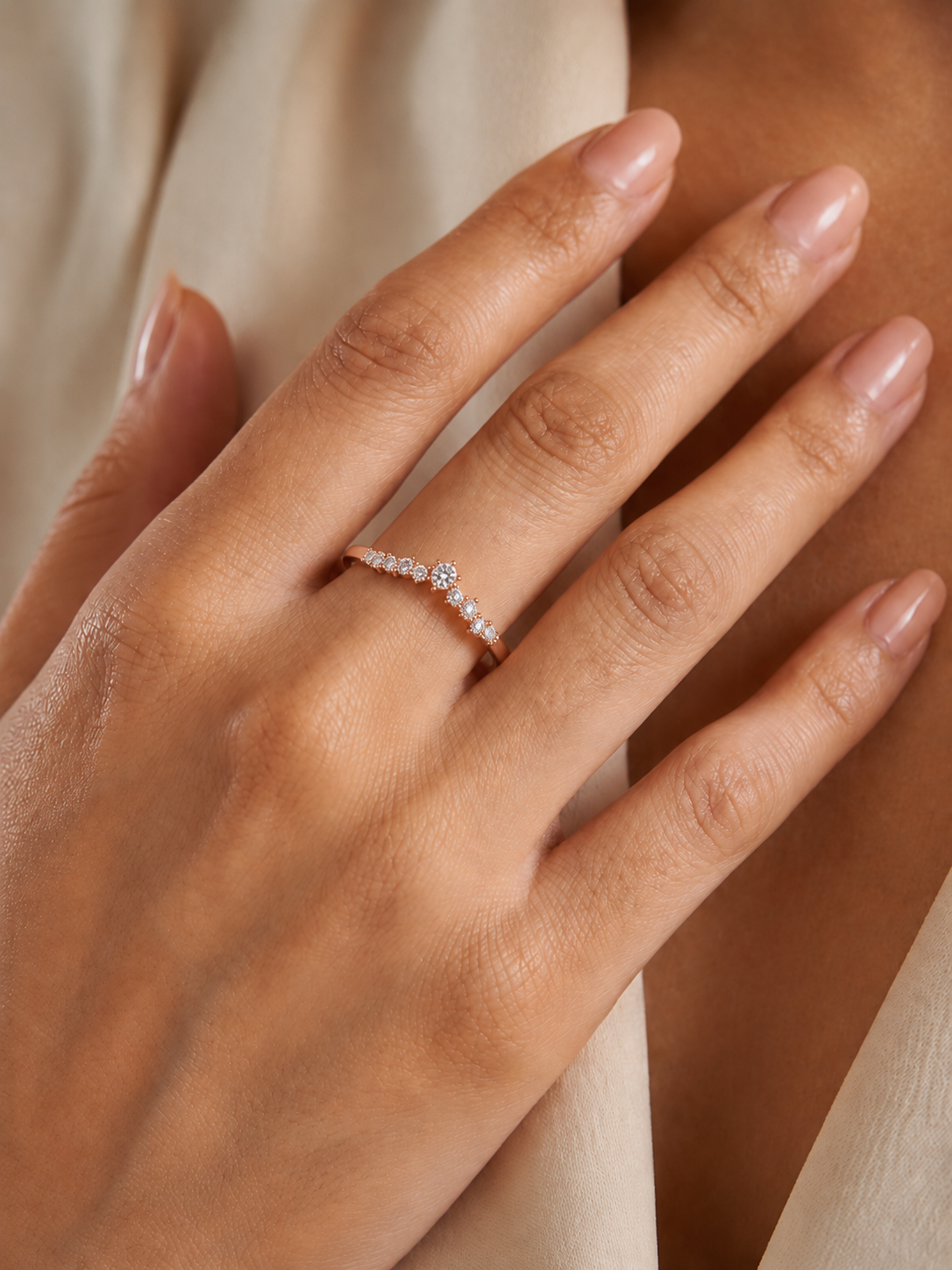 Round Cut Lab Grown Diamond  V Shape Prong Set Unique Delicate Statement Dainty Daily Wear Band - HIGHCARAT DIAMONDS