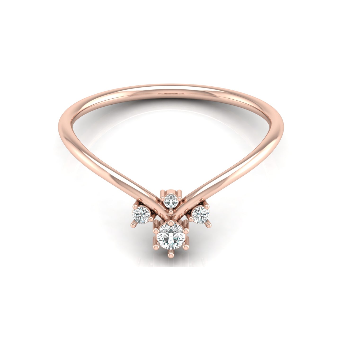 Round Cut Lab Grown Diamond V-Shaped Curved Wedding Ring