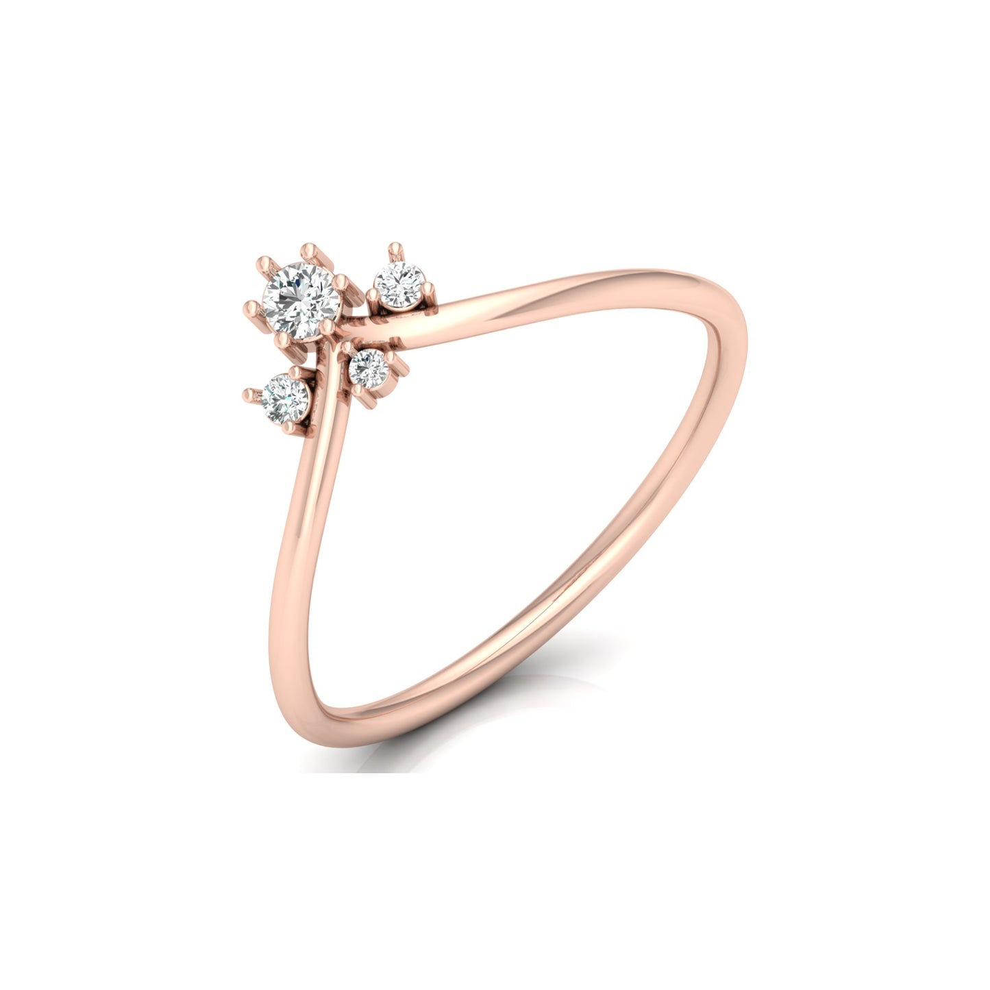 Round Cut Lab Grown Diamond V-Shaped Curved Wedding Ring