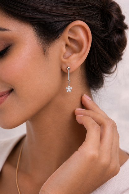 Round Cut Lab Grown Diamond Vintage Flower Shape Drop Earring - HIGHCARAT DIAMONDS