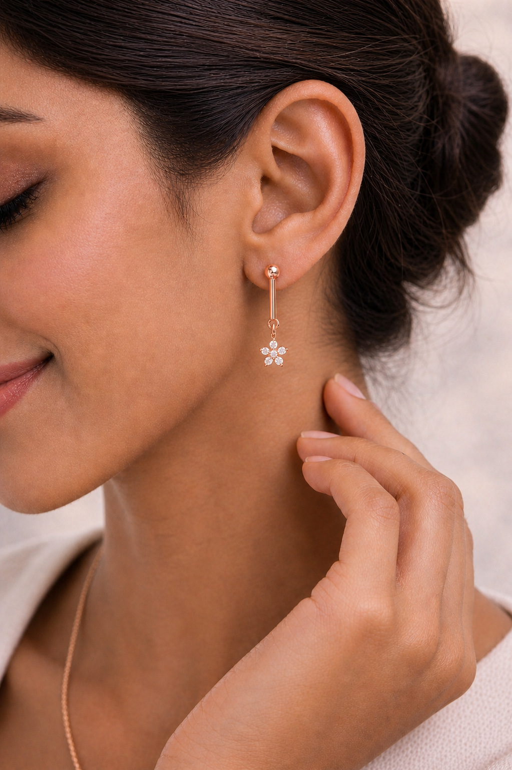 Round Cut Lab Grown Diamond Vintage Flower Shape Drop Earring - HIGHCARAT DIAMONDS
