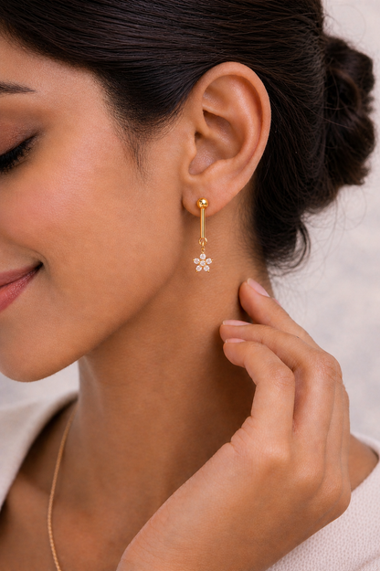 Round Cut Lab Grown Diamond Vintage Flower Shape Drop Earring - HIGHCARAT DIAMONDS