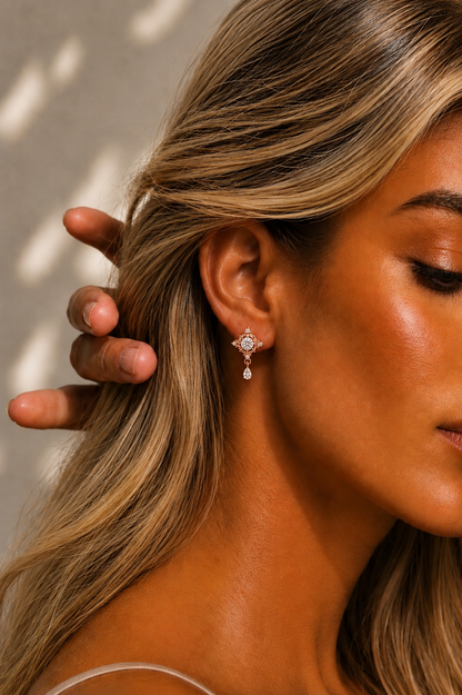 Round Cut Lab Grown Diamond Vintage Halo Pear Drop Earring - HIGHCARAT DIAMONDS