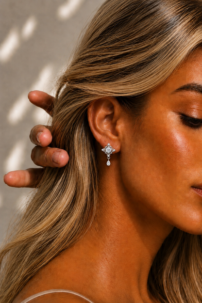 Round Cut Lab Grown Diamond Vintage Halo Pear Drop Earring - HIGHCARAT DIAMONDS