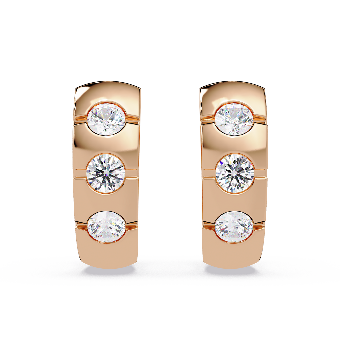 Round Cut Lab Grown Diamond Vintage Three Stone Hoop Earring - HIGHCARAT DIAMONDS