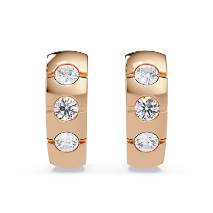 Round Cut Lab Grown Diamond Vintage Three Stone Hoop Earring - HIGHCARAT DIAMONDS