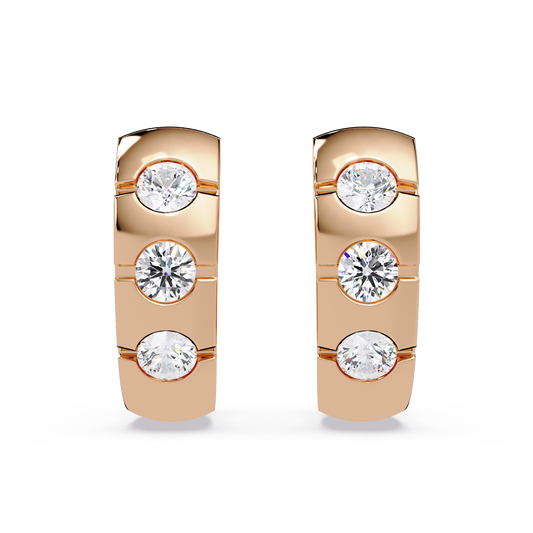 Round Cut Lab Grown Diamond Vintage Three Stone Hoop Earring - HIGHCARAT DIAMONDS