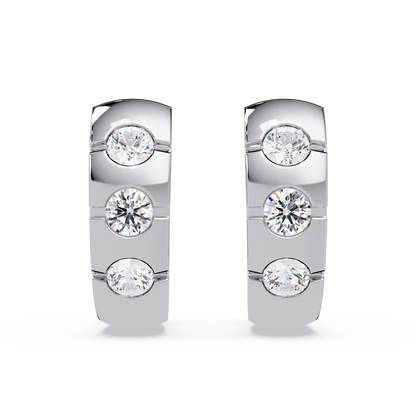 Round Cut Lab Grown Diamond Vintage Three Stone Hoop Earring - HIGHCARAT DIAMONDS