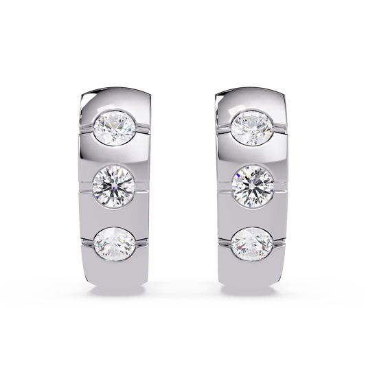 Round Cut Lab Grown Diamond Vintage Three Stone Hoop Earring - HIGHCARAT DIAMONDS