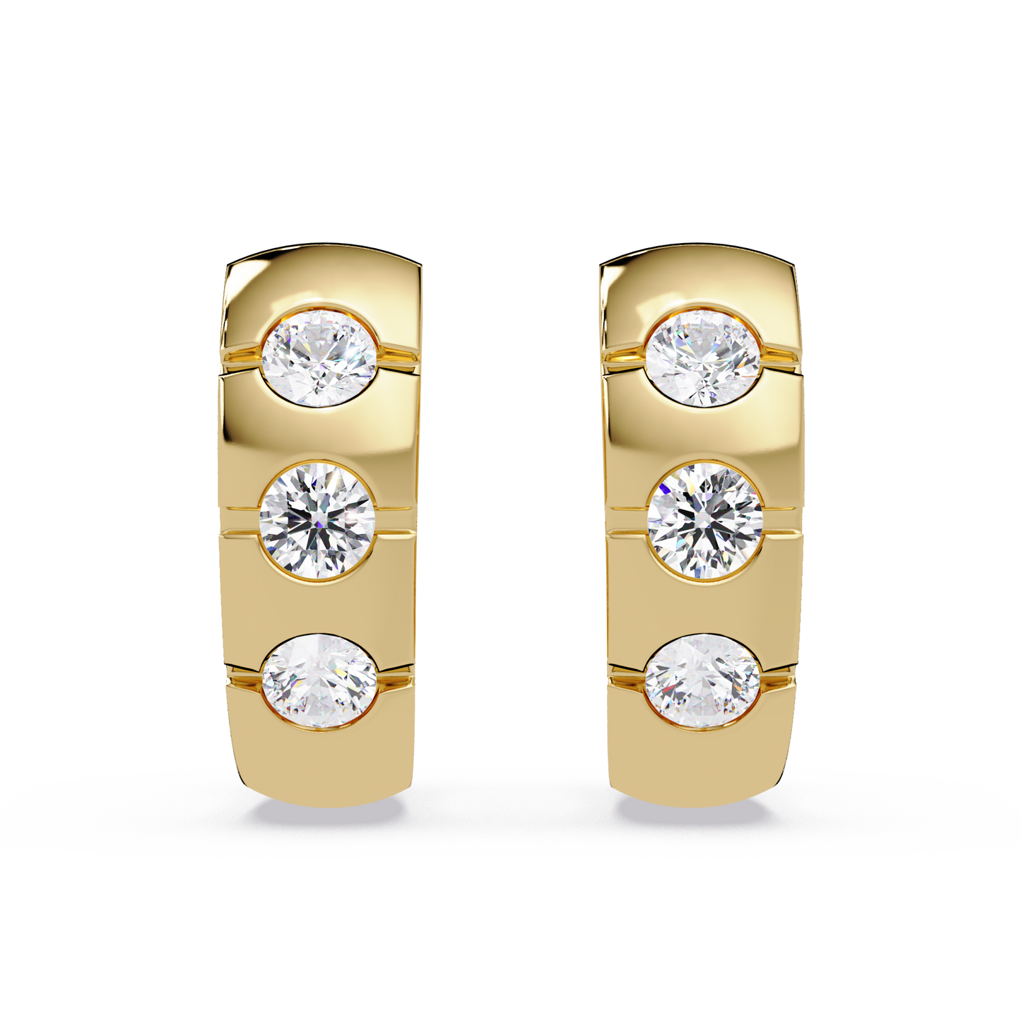 Round Cut Lab Grown Diamond Vintage Three Stone Hoop Earring - HIGHCARAT DIAMONDS