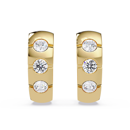Round Cut Lab Grown Diamond Vintage Three Stone Hoop Earring - HIGHCARAT DIAMONDS