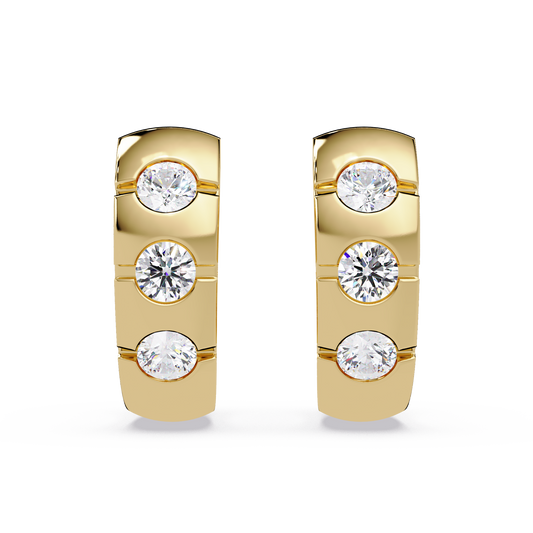 Round Cut Lab Grown Diamond Vintage Three Stone Hoop Earring - HIGHCARAT DIAMONDS